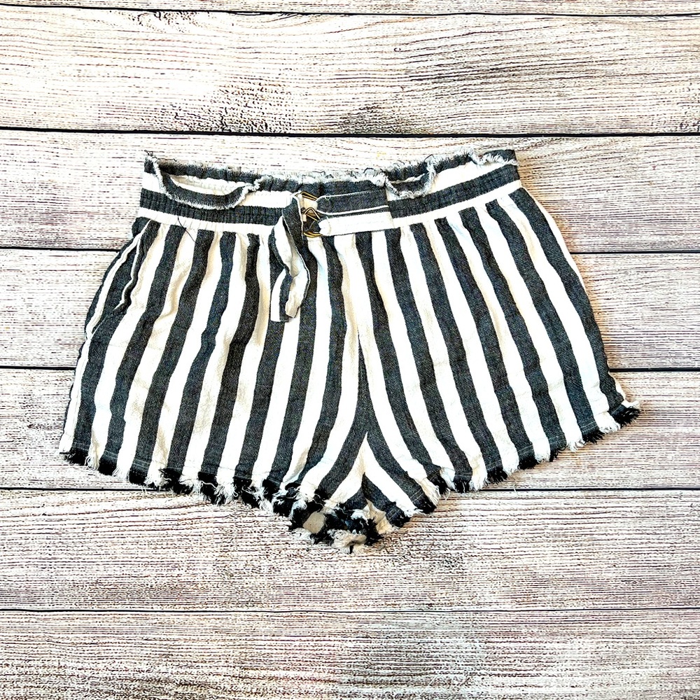 Striped Black and White High-Waist Tie Shorts